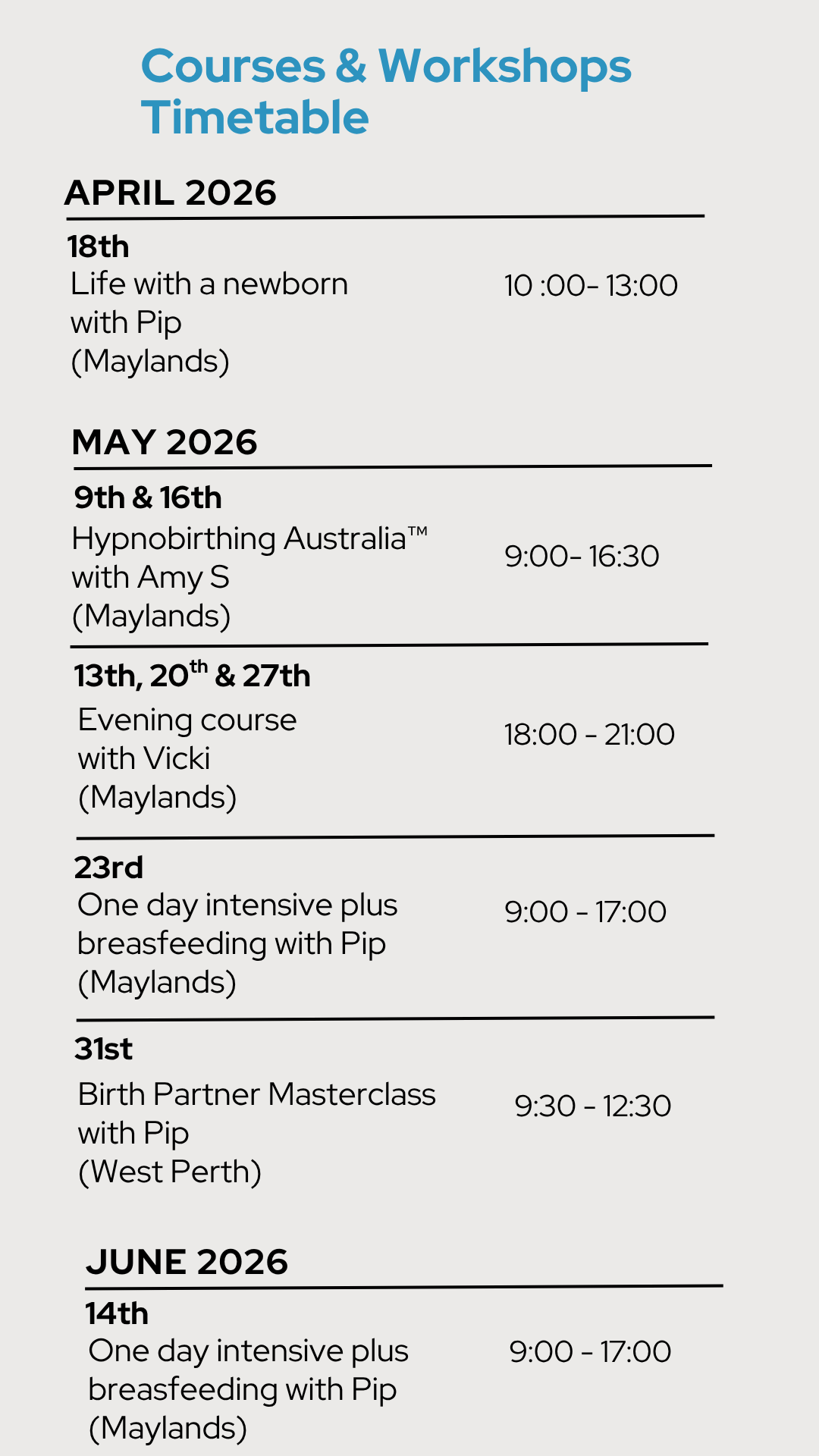 Hypnobirthing classes Perth